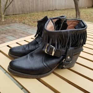All Saints Black Leather Fringe Ankle Boots 37